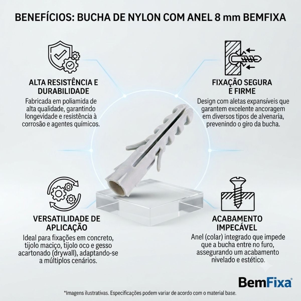 Bucha de Nylon com Anel 8 mm BemFixa