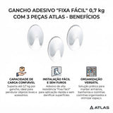 Gancho Adesivo Fixa Fácil 0,7kg C/ 3 Pcs Atlas