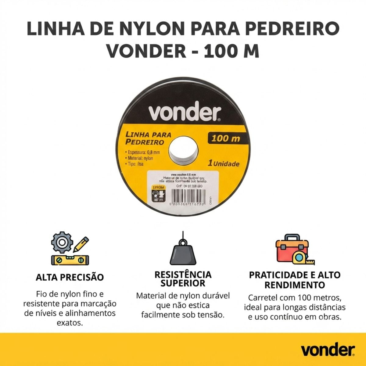Linha de Nylon Nº 0,80 com 100 Metros Vonder