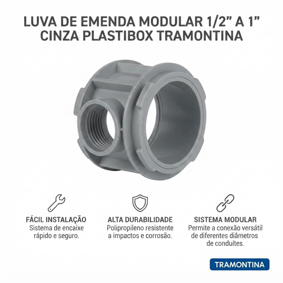 Luva de Emenda 1/2" a 1" Cinza Plastibox Tramontina
