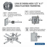 Luva de Emenda 1/2" a 1" Cinza Plastibox Tramontina