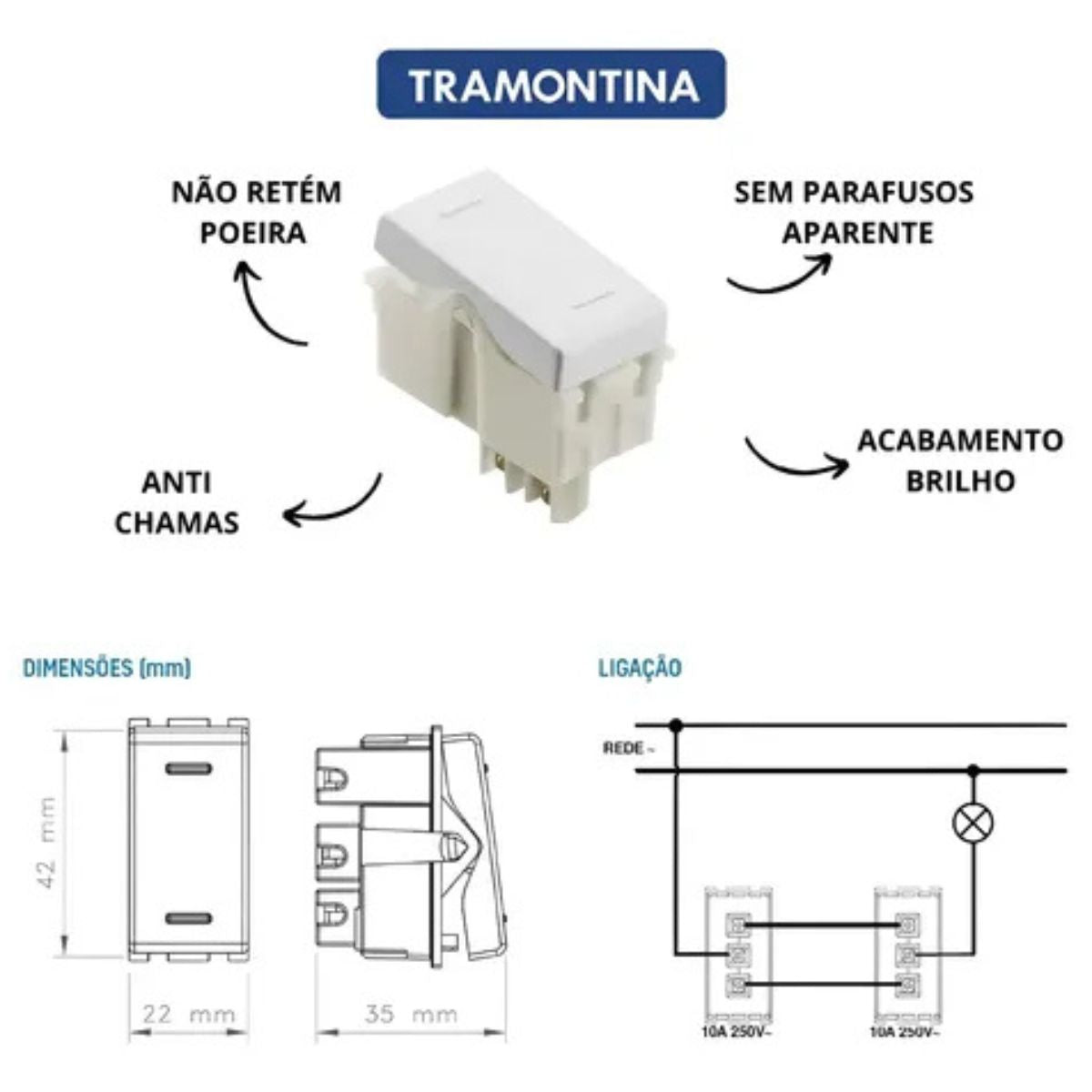 Módulo Interruptor Paralelo 10A 250V Tramontina