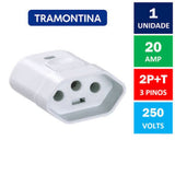 Plugue Fêmea 2P+T 20A 250V Branco Tramontina
