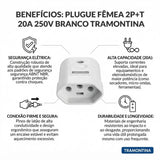 Plugue Fêmea 2P+T 10A 250V Preto Tramontina