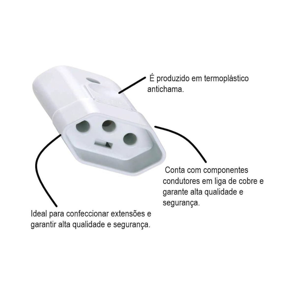 Plugue Fêmea 2P+T 10A 250V Branco Tramontina