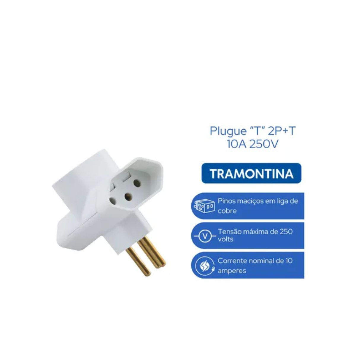 Plugue T 2P+T 10A 250V Branco Tramontina