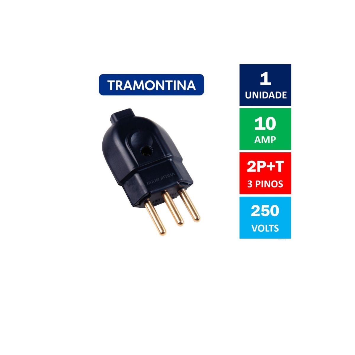 Plugue Macho 2P+T 10A 250V Preto Tramontina