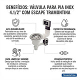 Válvula para Pia Inox 4.1/2" com Escape Tramontina