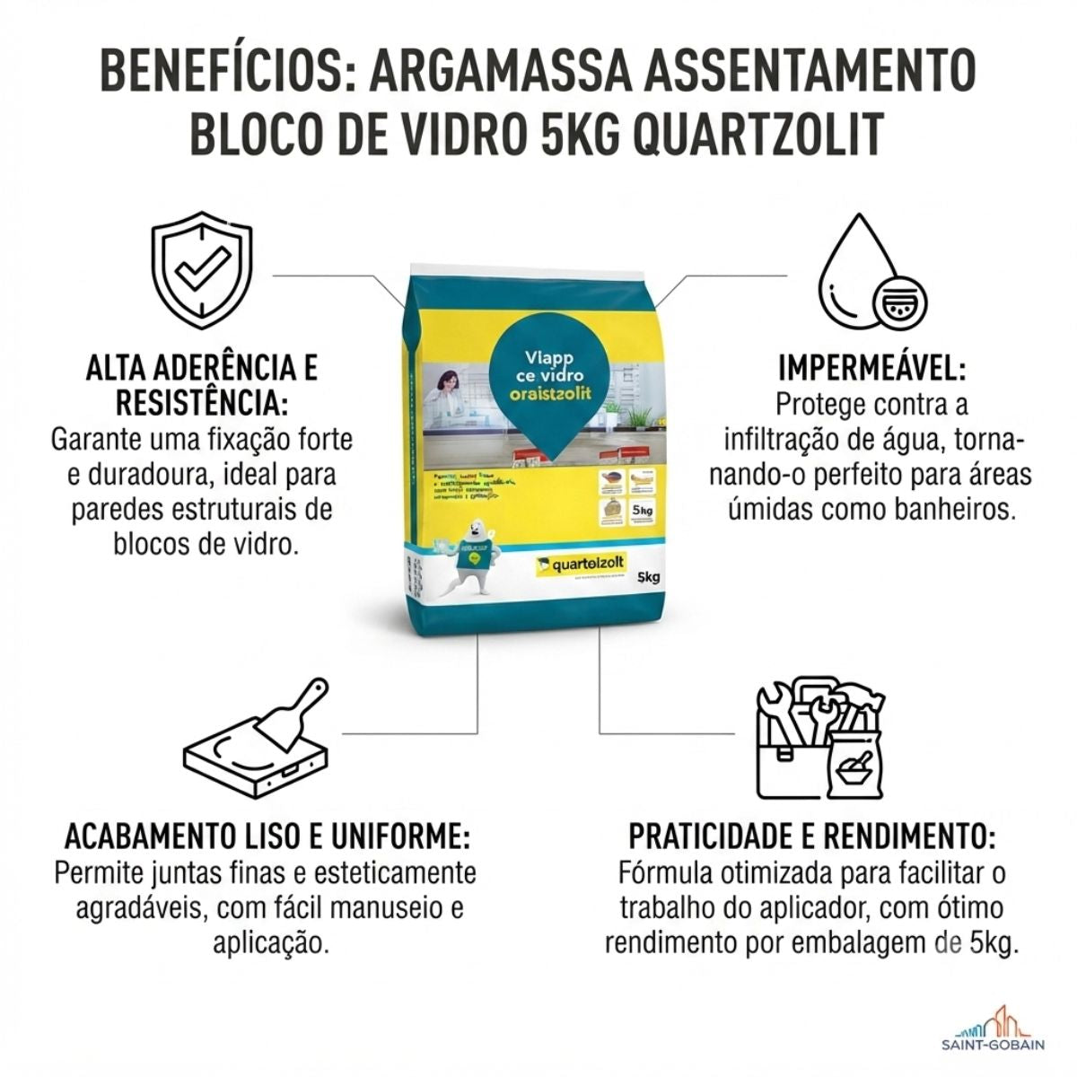 Argamassa para Assentamento de Bloco de Vidro 5kg Quartzolit