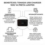 Tomada Usb Charger 1x5v 1a Preta Lumitek