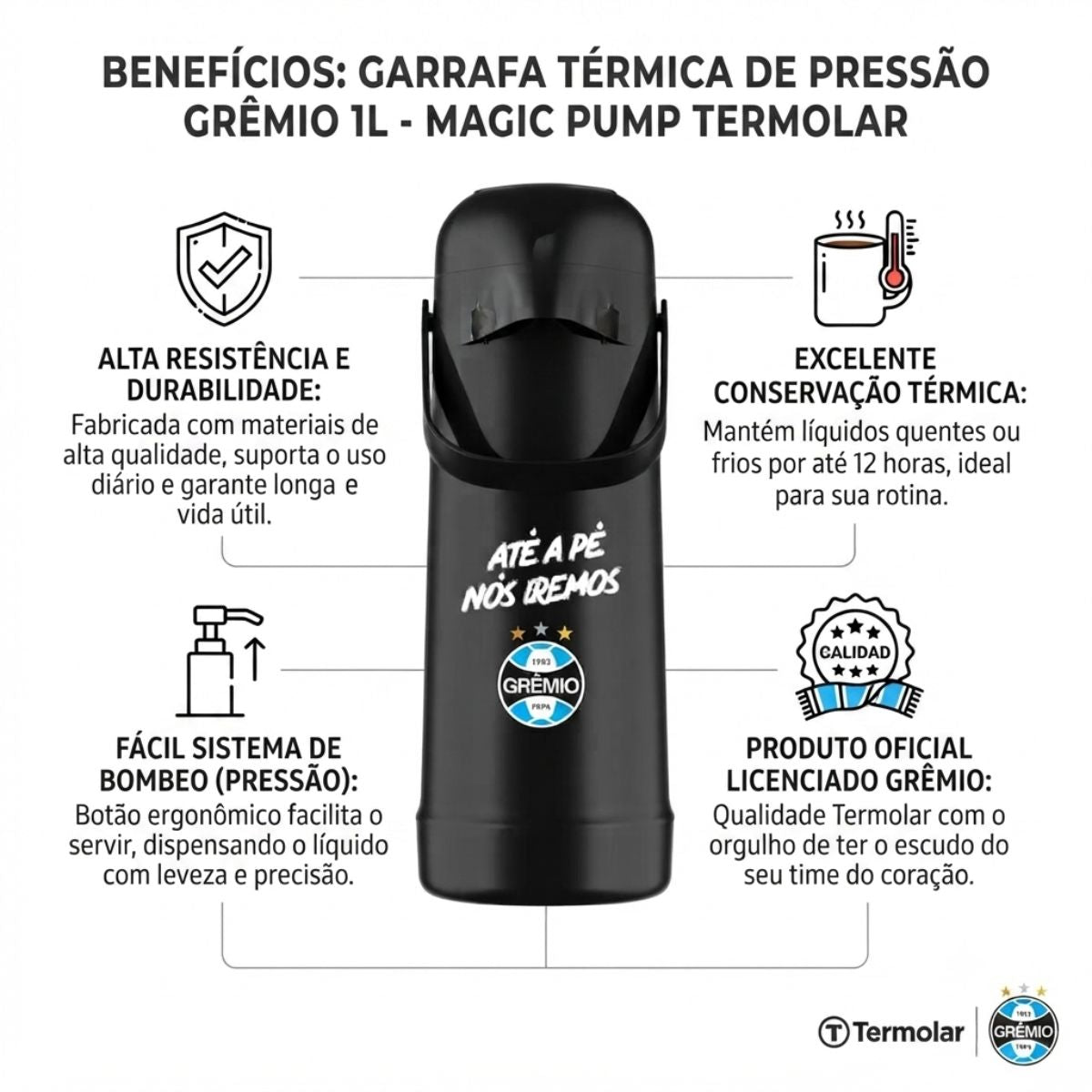 Garrafa Termica Pressao Gremio 1l Magic Pump Termolar