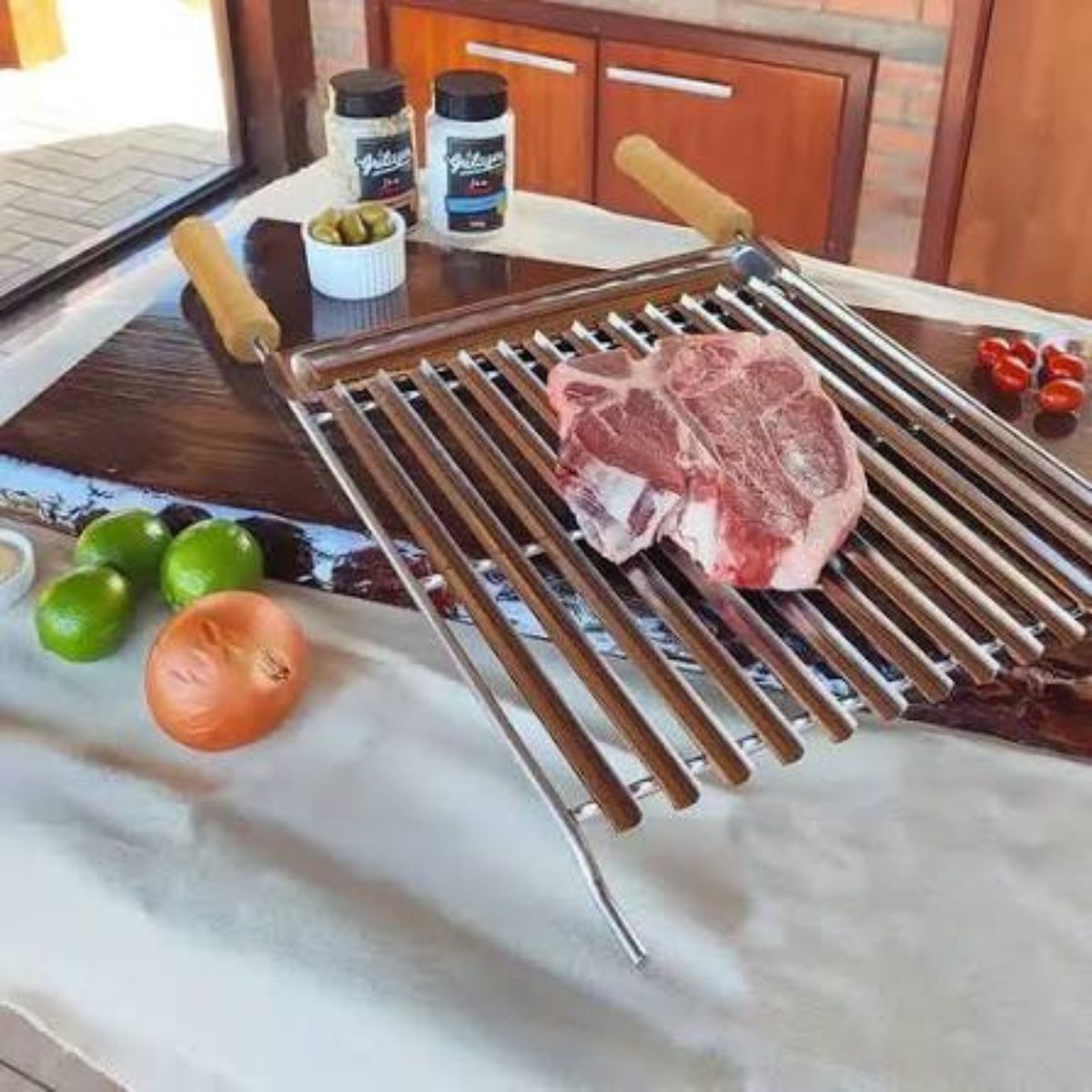 Grelha Inox Parrilla Argentina C/ Calha 40x40cm  Grilazer