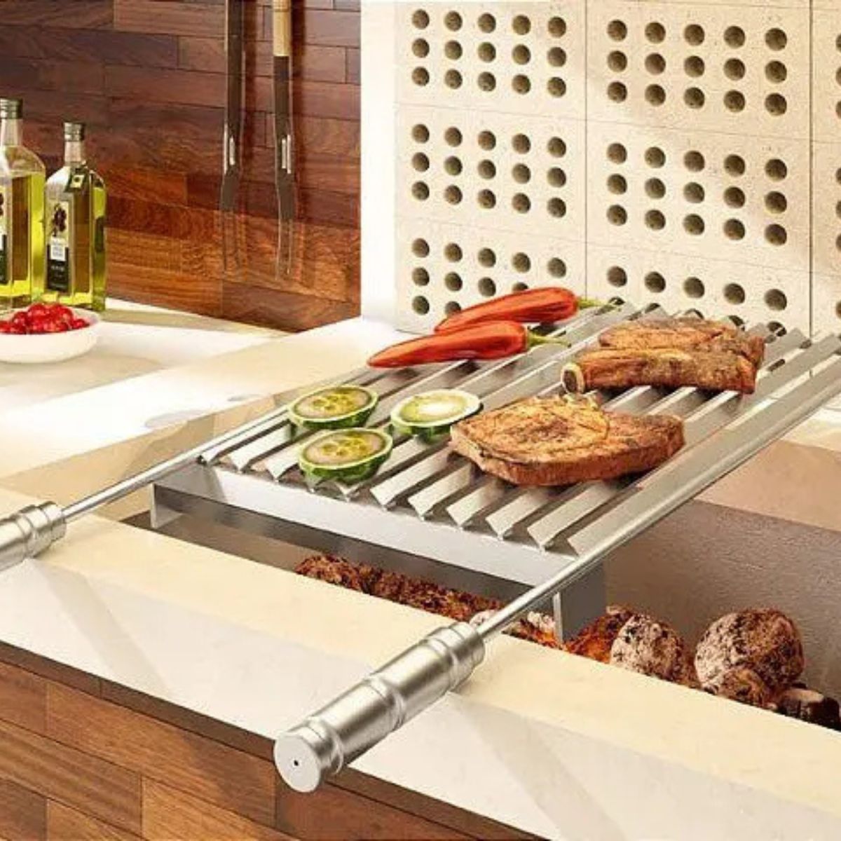 Grelha Churrasco Inox 42x48 cm com Coletor Qualinox