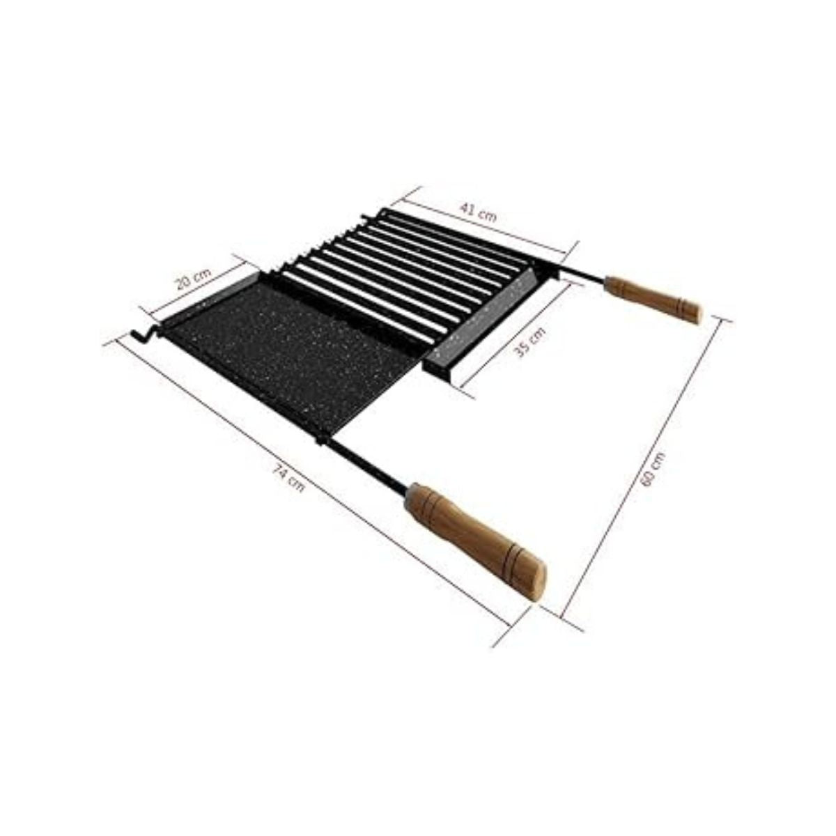 Grelha Churrasco Esmaltada 60x41 cm com Chapa Auxiliar Qualinox
