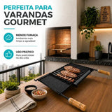 Grelha Churrasco Esmaltada 60x41 cm com Chapa Auxiliar Qualinox