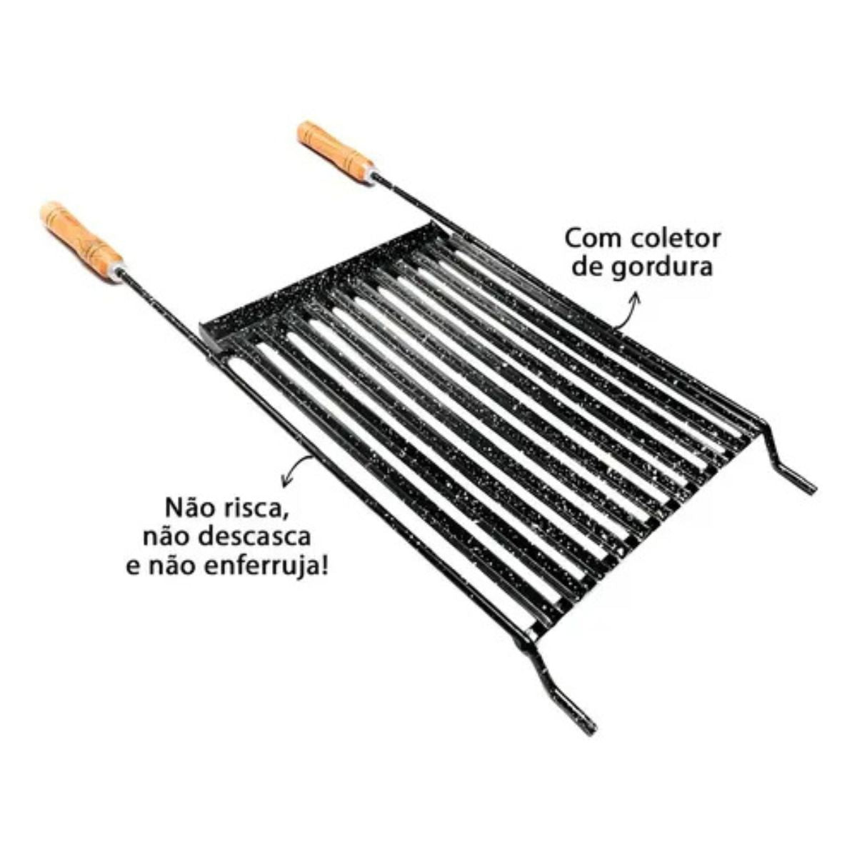 Grelha Churrasco Esmaltada 40x50 cm com Coletor Qualinox