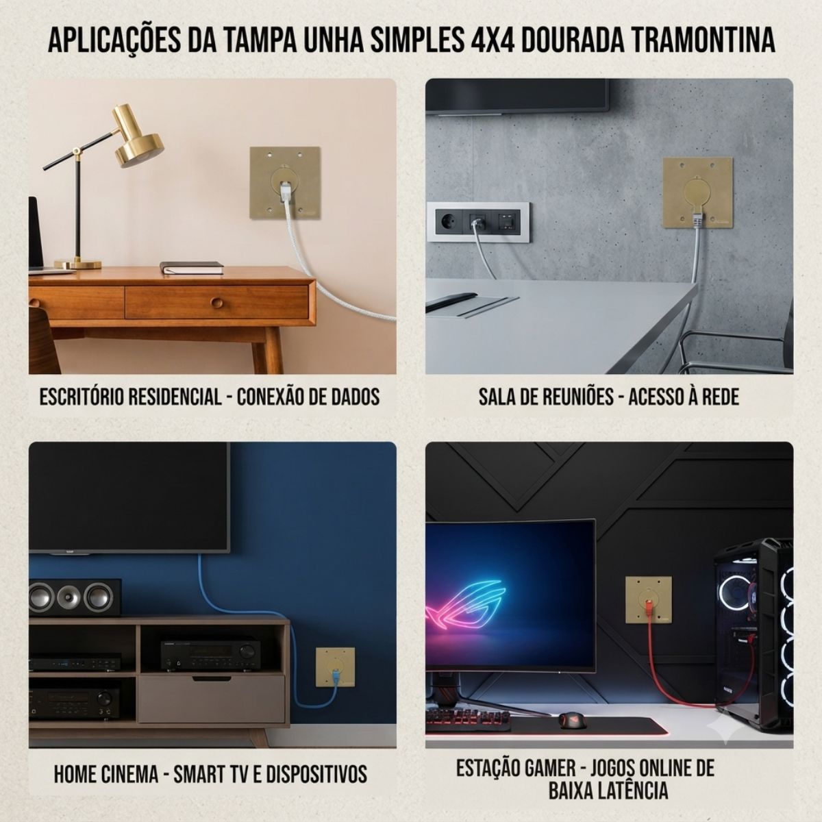Tampa Unha Simples para RJ45 4x4 Dourada Tramontina