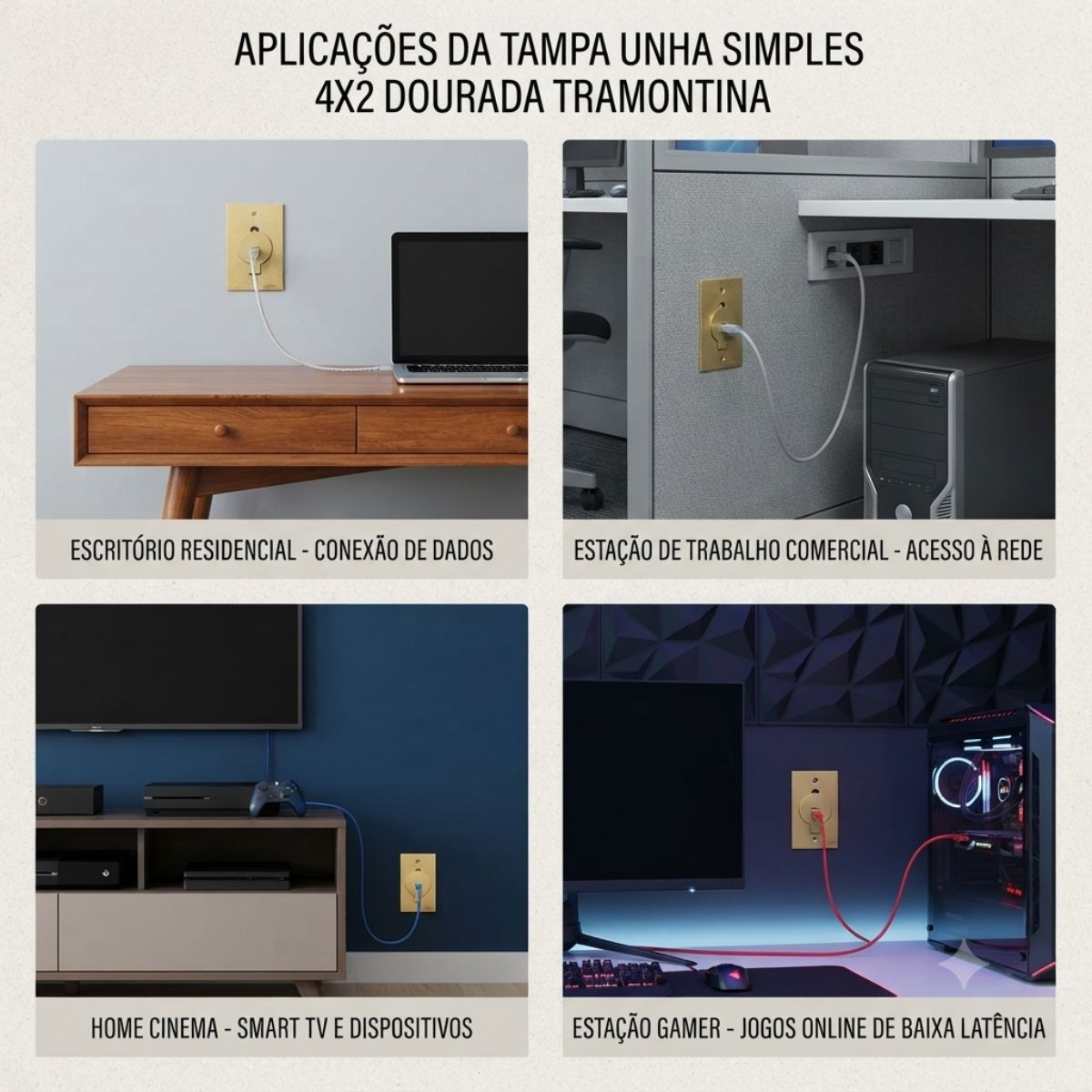 Tampa Unha Simples P/Rj45 4x2 Dourada Tramontina