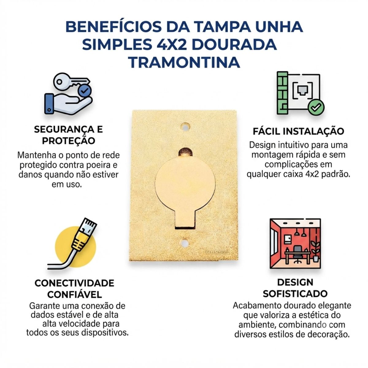 Tampa Unha Simples P/Rj45 4x2 Dourada Tramontina