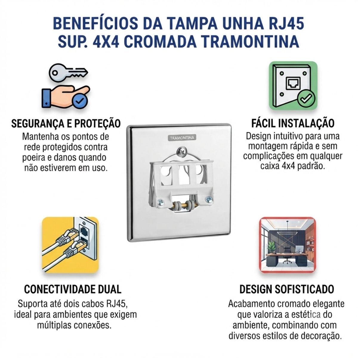 Tampa Unha Rj45 Sup. 4x4 Cromada Tramontina