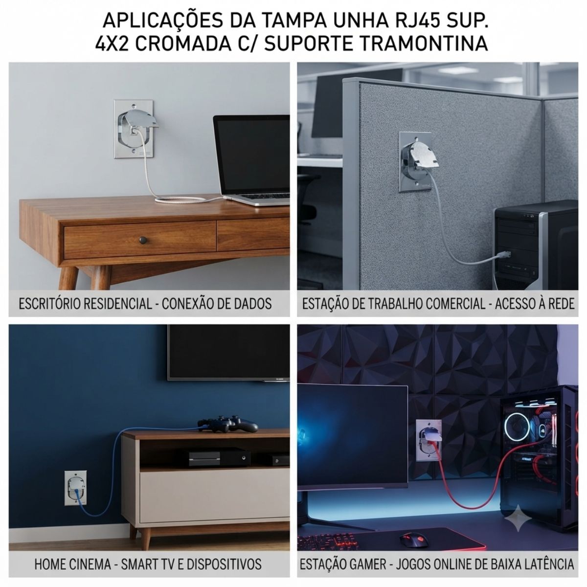 Tampa Unha Rj45 Sup. 4x2 Cromada C/ Suporte Tramontina
