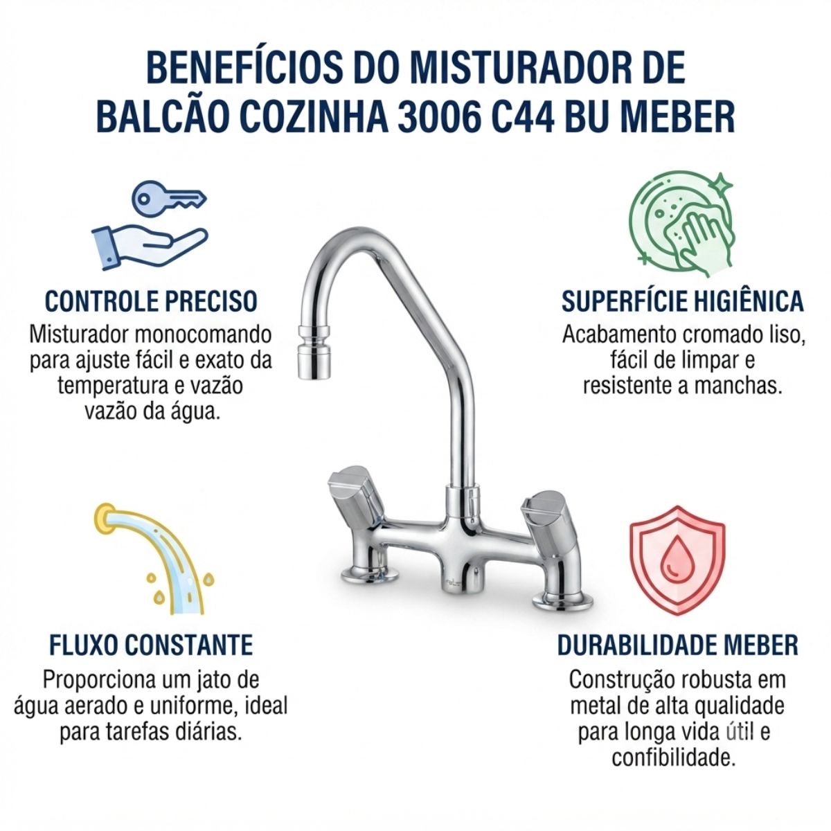 Misturador De Balcão Cozinha 3006 C44 Bu Meber