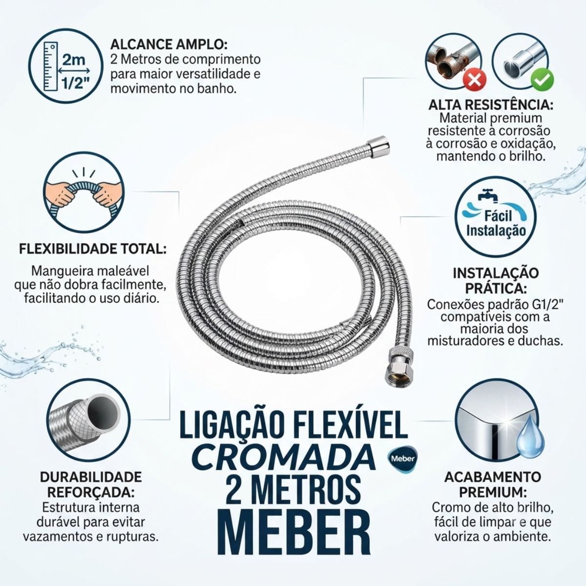 Ligação Flexível Cromada 2 Metros Meber