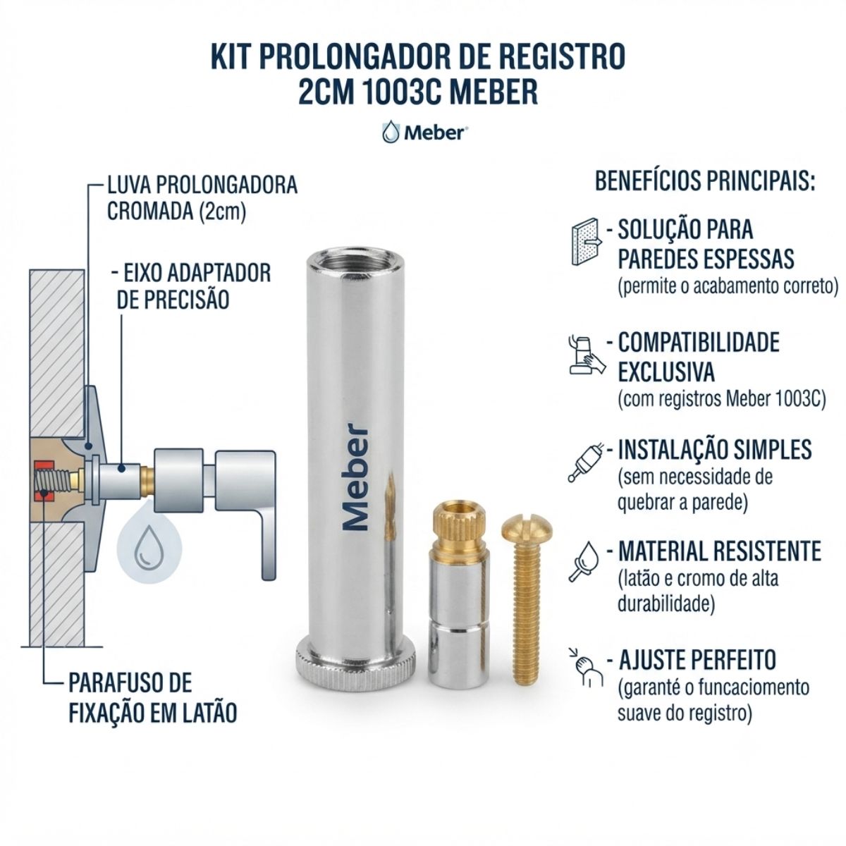 Kit Prolongador de Registro 2cm 1003C Meber