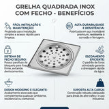 Grelha com Caixilho Quadrada Côncava 150mm com Fecho Jackwal