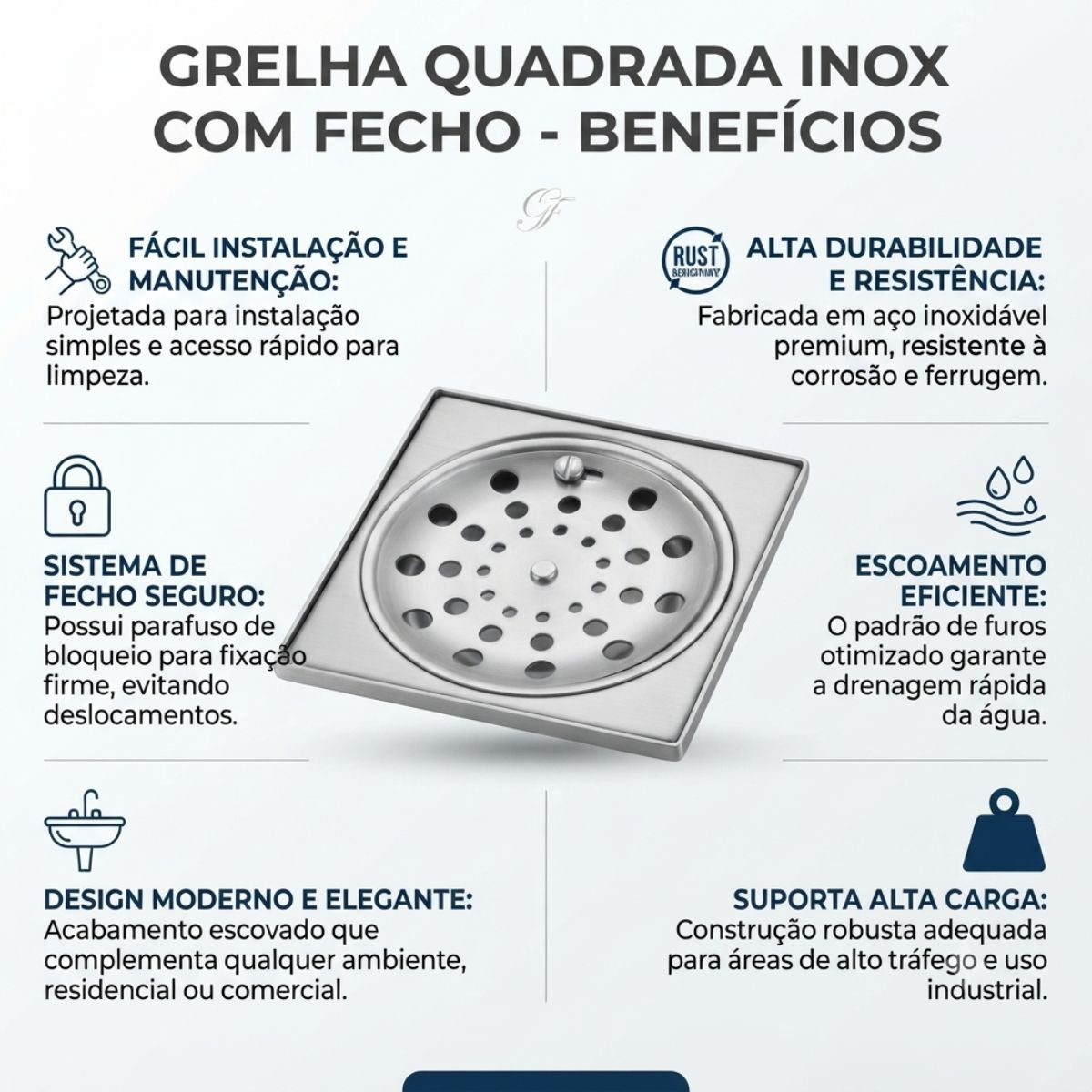 Grelha com Caixilho Quadrada Côncava 150mm com Fecho Jackwal