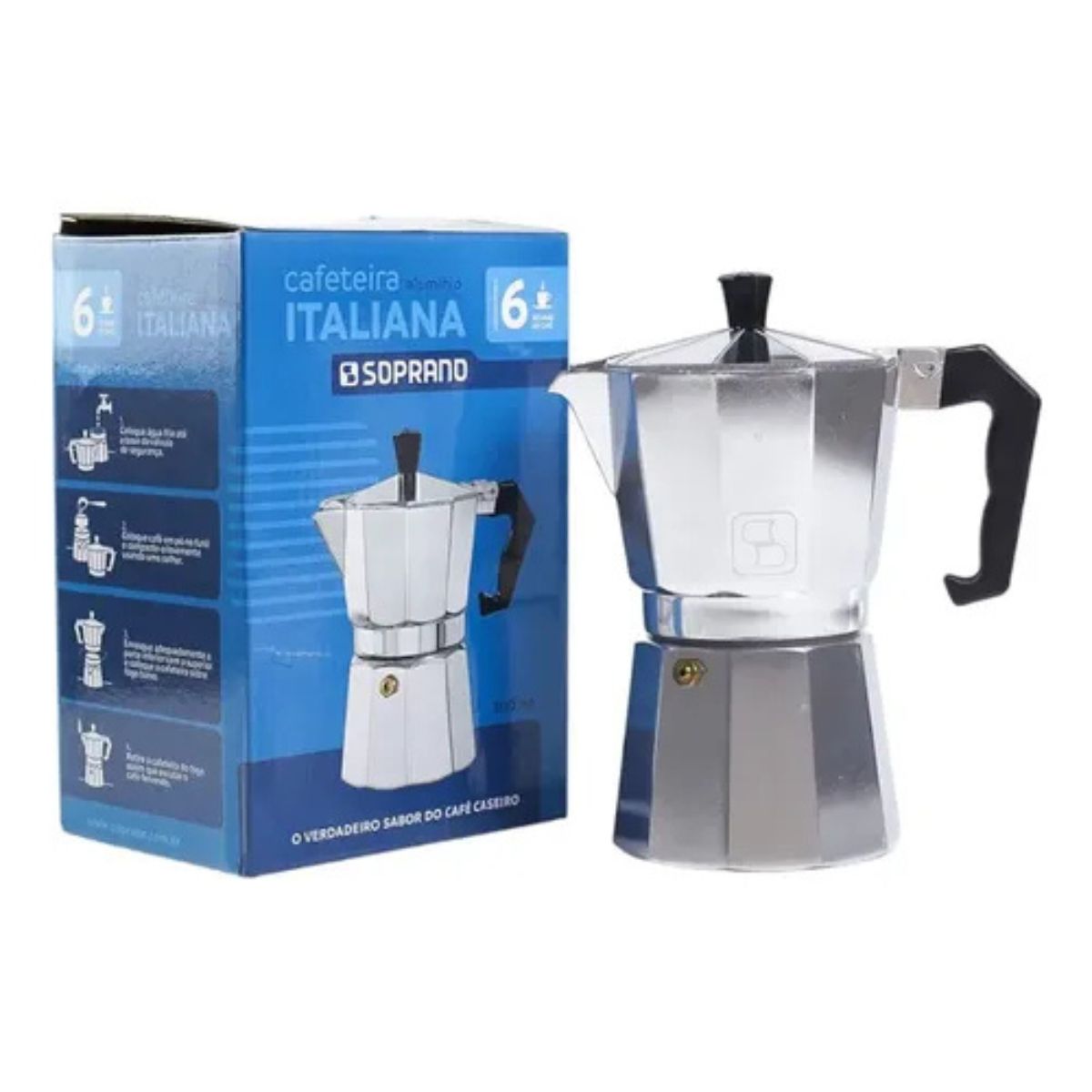 Cafeteira Italiana 6 Xicaras Aluminio Soprano