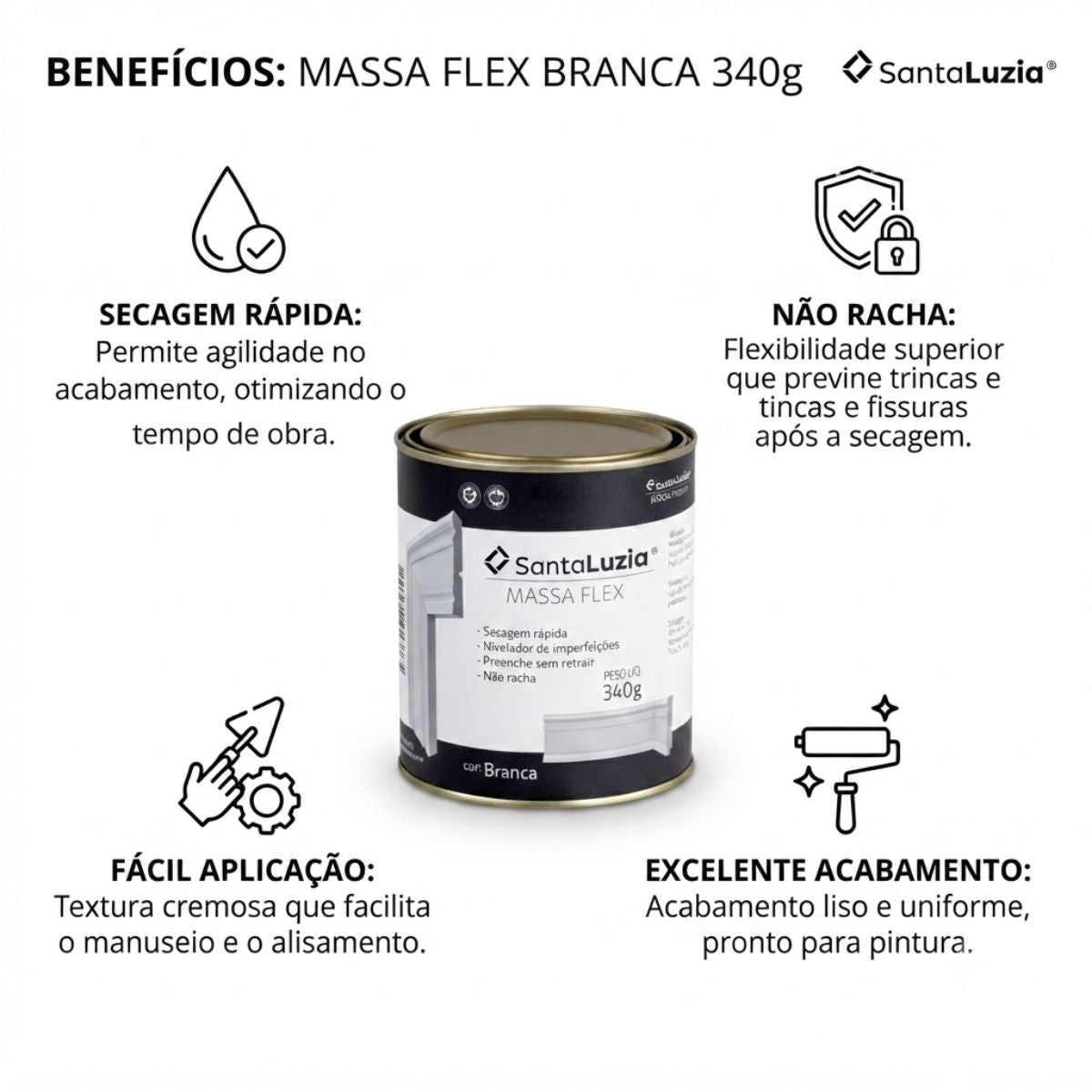 Massa de Acabamento Massa Flex Branco 340g Santa Luzia