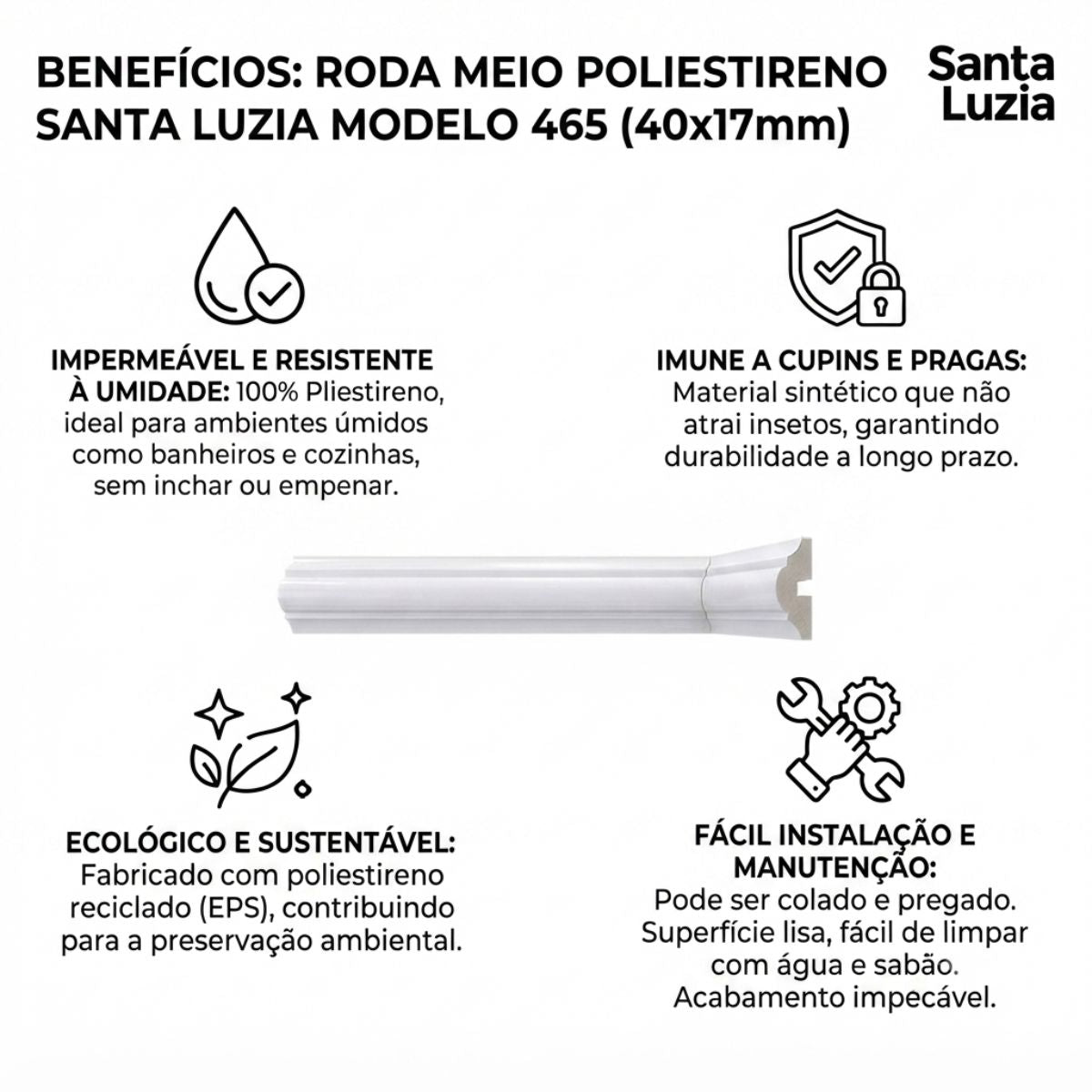 Roda Meio Poliestireno Branco BR 240cm Modelo 465 40x17mm Santa Luzia
