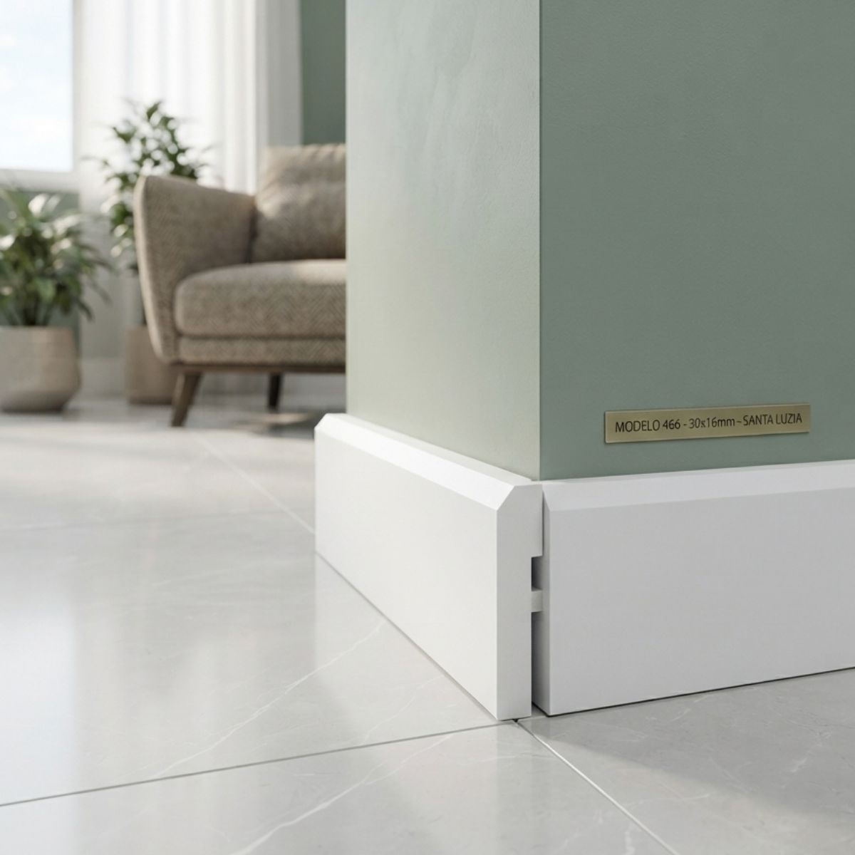 Rodapé Poliestireno Branco BR 240cm Modelo 466 30x16mm Santa Luzia