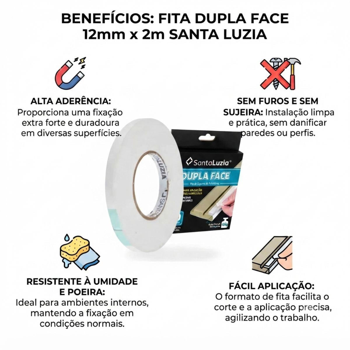 Fita Dupla Face 12mm x 2m Santa Luzia