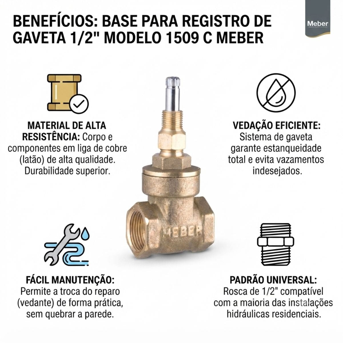 Base para Registro de Gaveta 1/2" Modelo 1509 C Meber