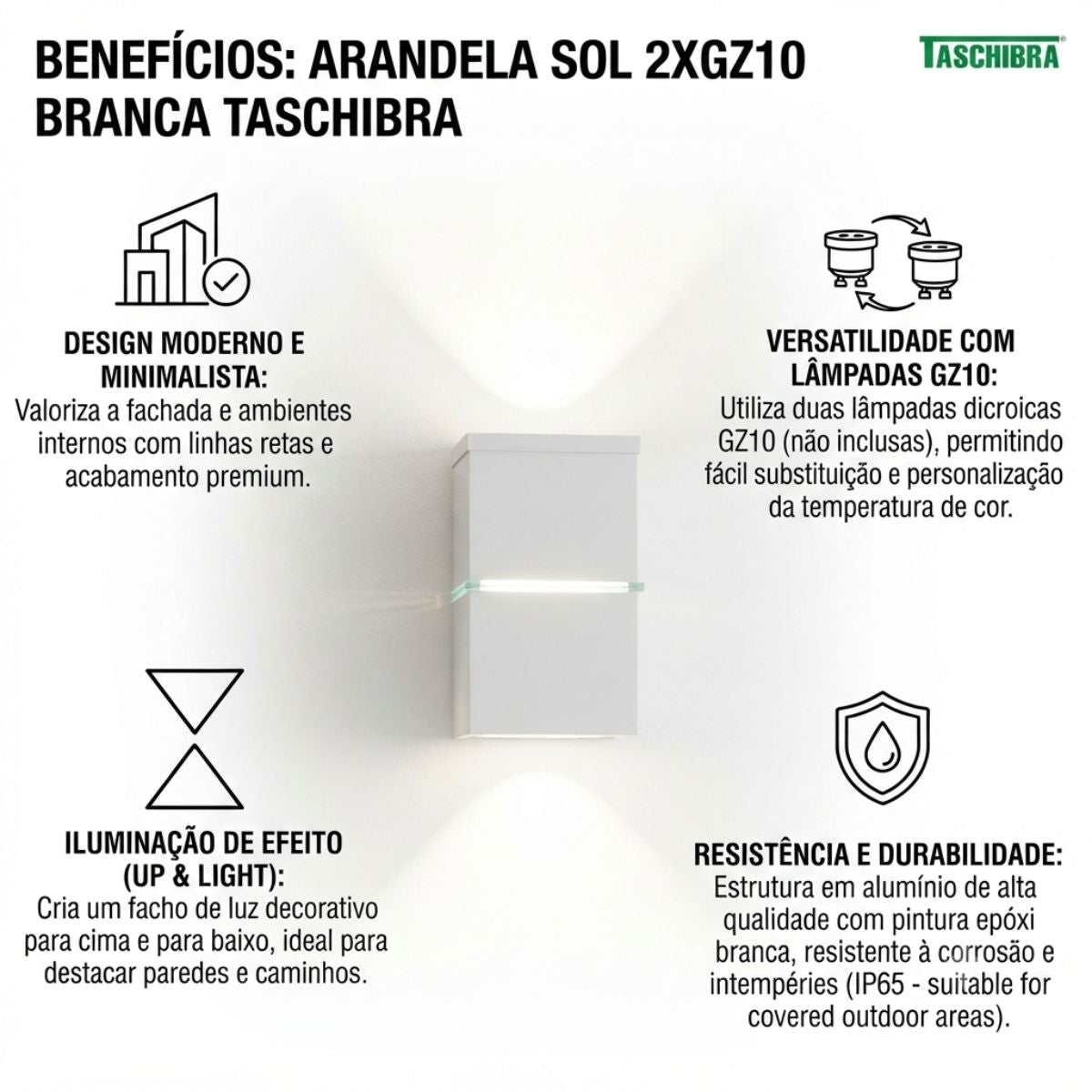 Arandela Sol 2xgz10 Branca Taschibra