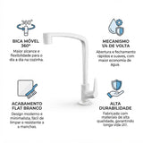 Torneira para Cozinha de Mesa Bica Alta Móvel 1167 F71 Flat Branca Lorenzetti