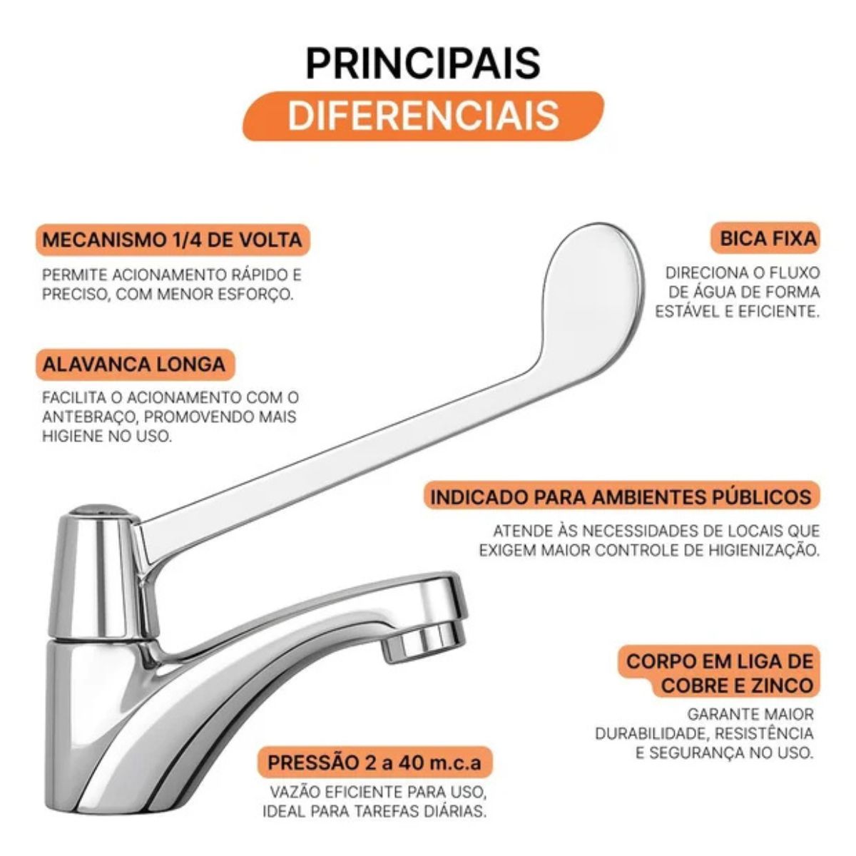 Torneira para Lavatório de Bancada 1193 C58 1/4 de Volta Meber