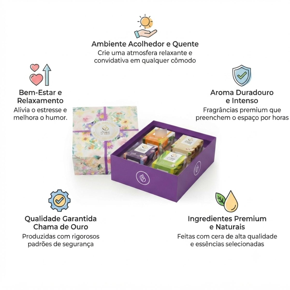 Vela Perfumada Premium 60g Kit com 4 Unidades Chama de Ouro