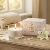Vela Perfumada Copo de Madeira 70g Flores de Lírio Chama de Ouro