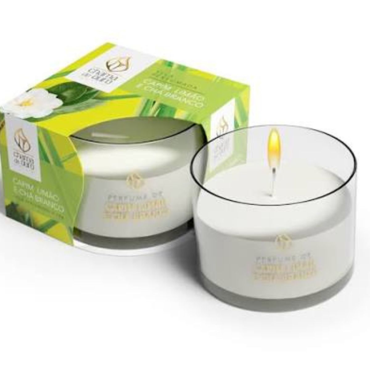 Vela Perfumada 70g Capim-Limão e Chá Branco Chama de Ouro