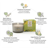 Vela Perfumada 70g Capim-Limão e Chá Branco Chama de Ouro