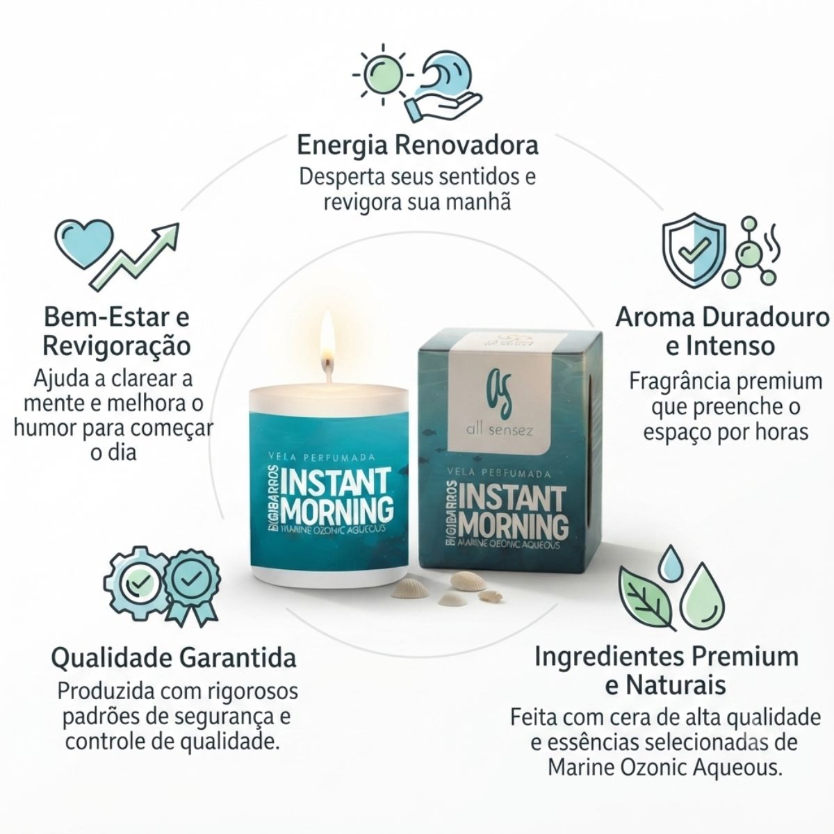 Vela Perfumada 60g All Sensez Instant Morning Chama de Ouro