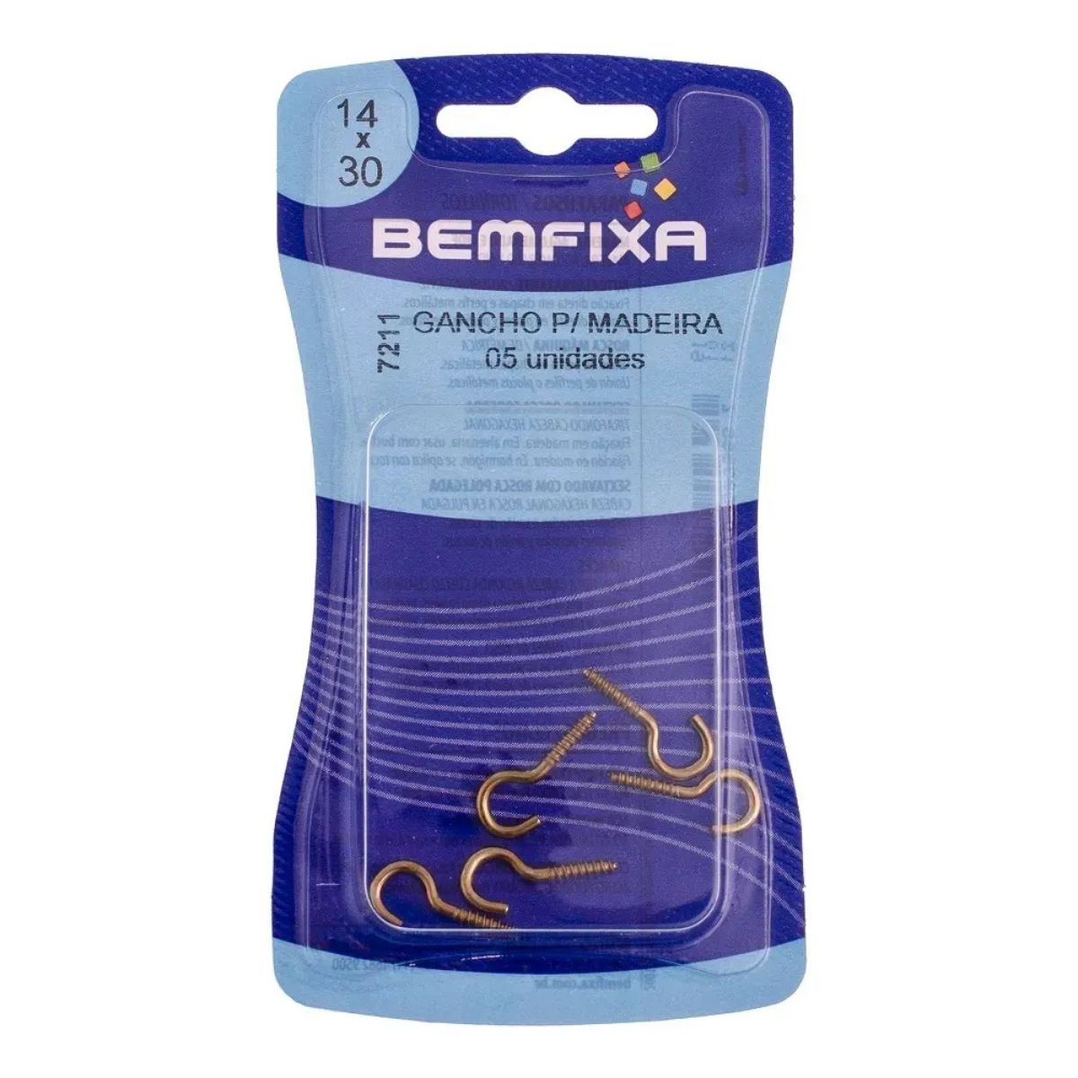 Cartela Gancho com Rosca para Madeira 14x30mm BemFixa