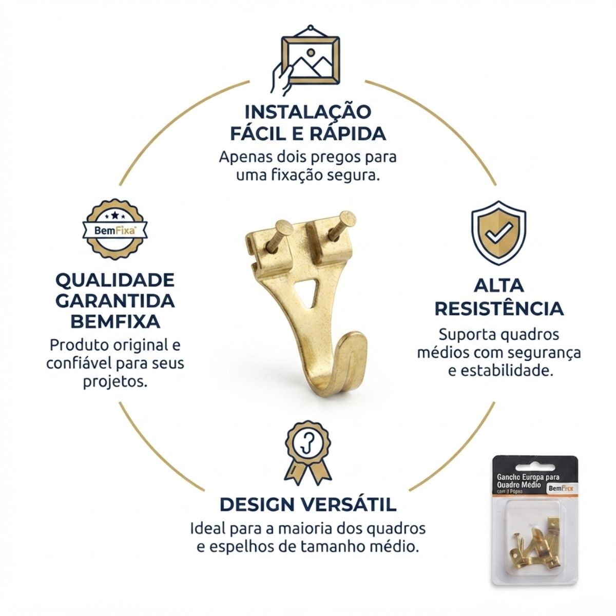 Cartela Gancho Europa para Quadro Médio com 2 Peças BemFixa