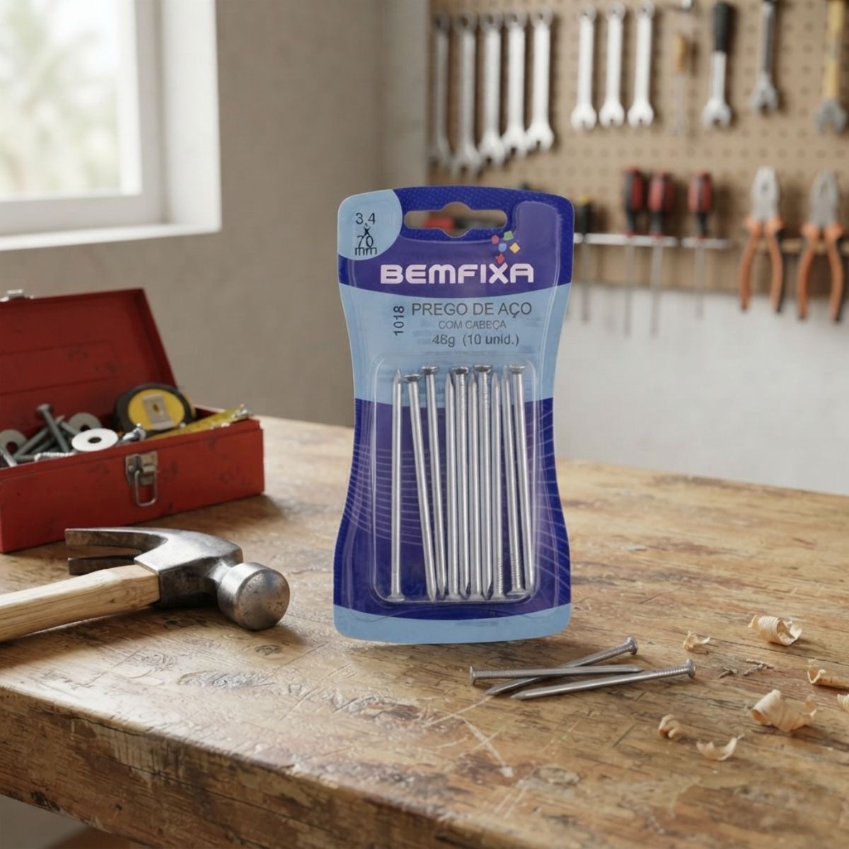 Cartela Prego de Aço 3,40 x 70 mm com Cabeça 10 Peças BemFixa