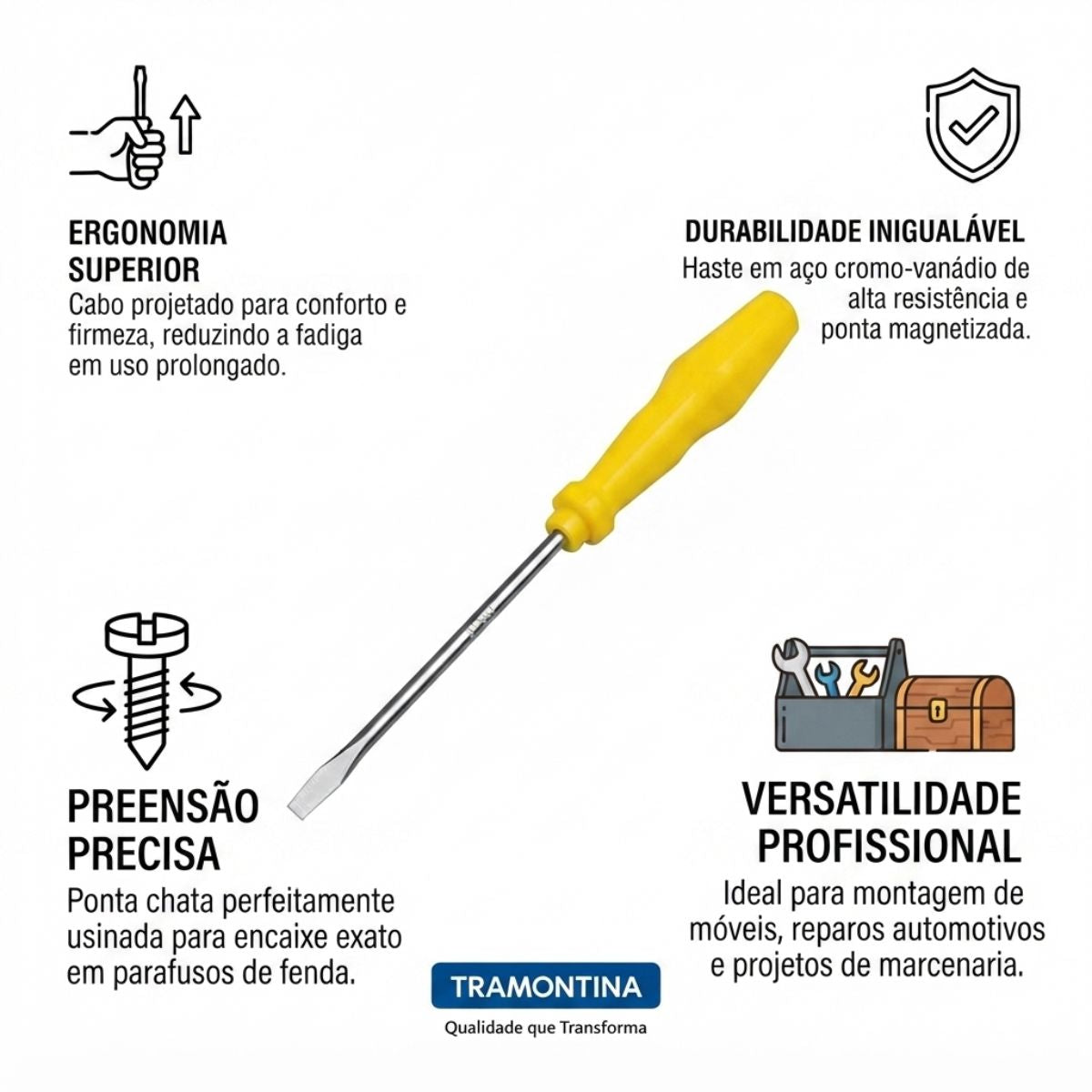 Chave de Fenda Ponta Chata 5 x 100 mm – 3/16" x 4" Tramontina