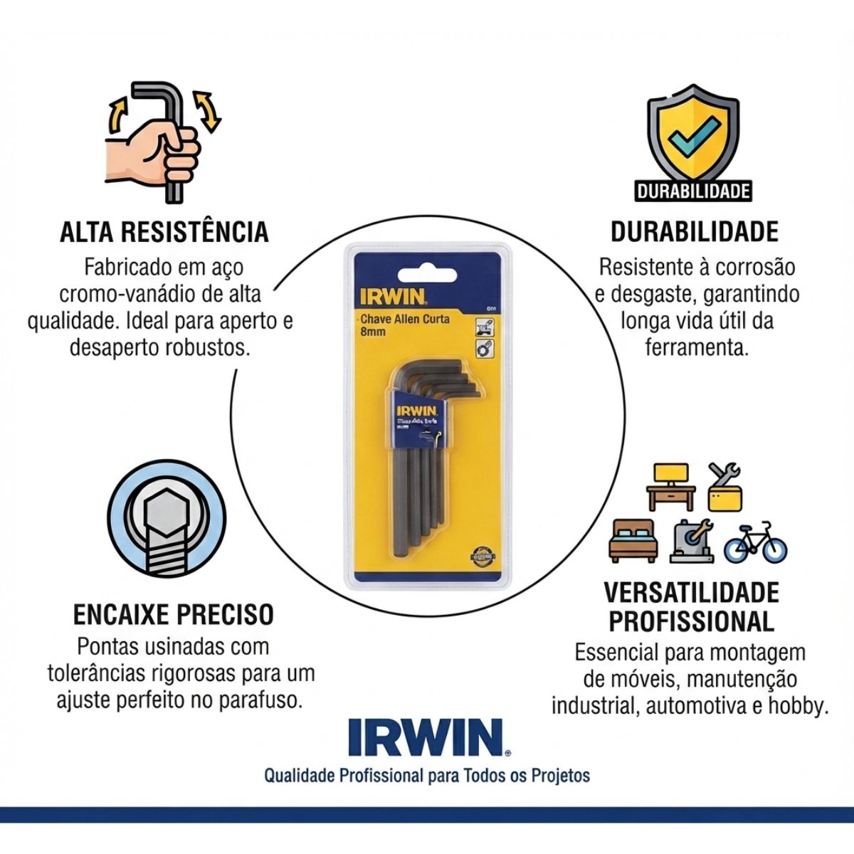 Chave Allen Curta 8mm Cartela Irwin
