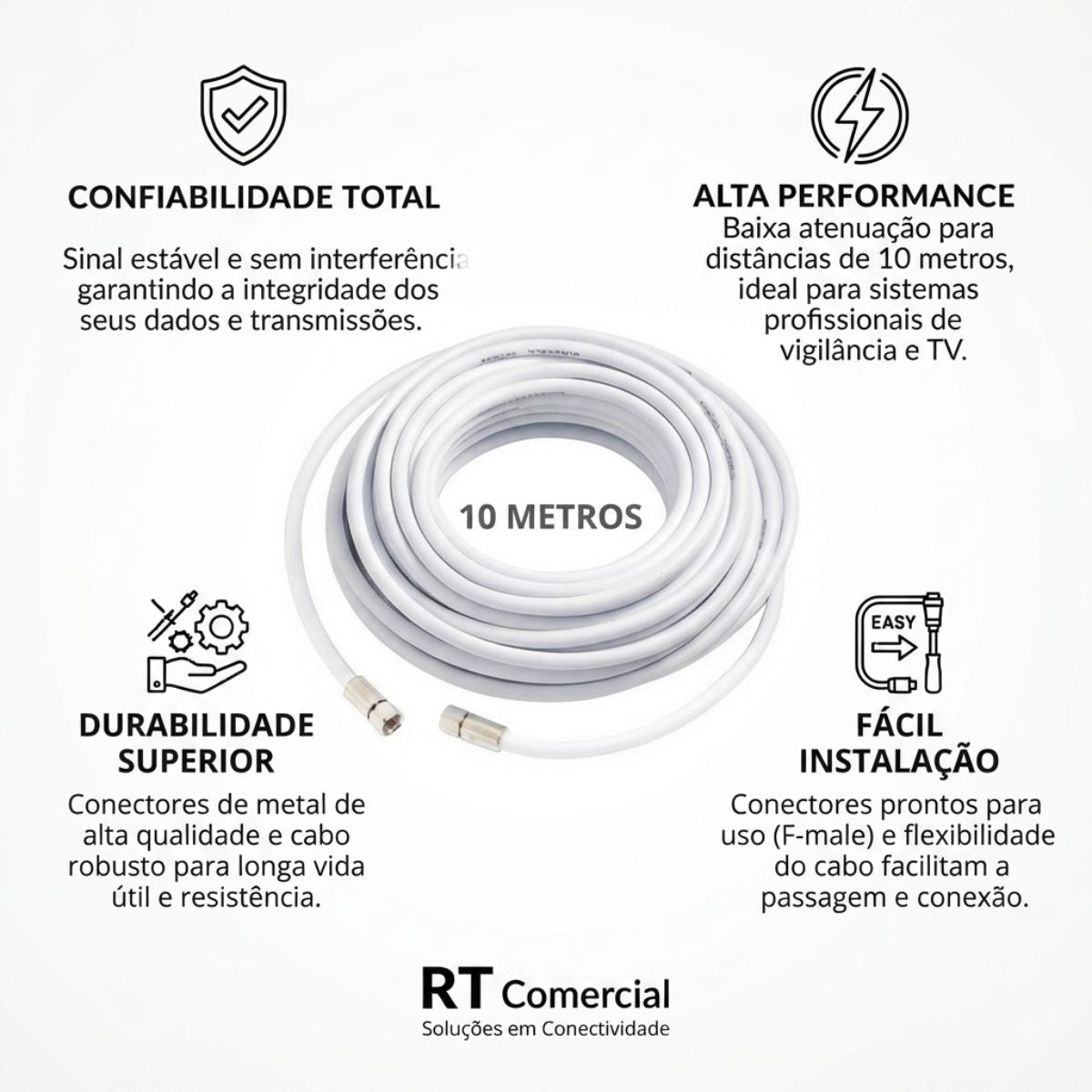 Conjunto Cabo Coaxial 10 Metros RT Comercial
